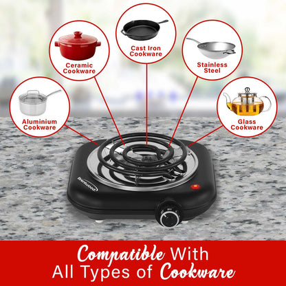 Brentwood 1,100W Single Coil Countertop Electric Burner, Black - view 3