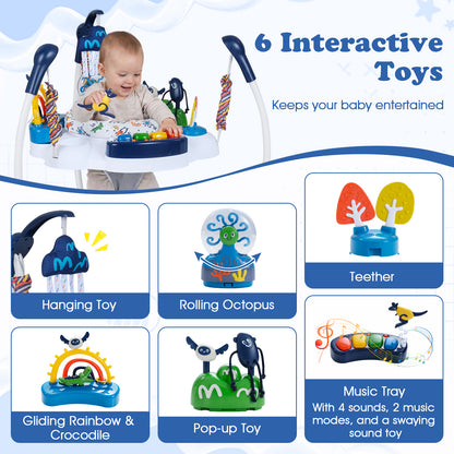 Baby Activity Center Baby Jumper and Bouncer with 6 Interactive Toys Lights and Music-Blue