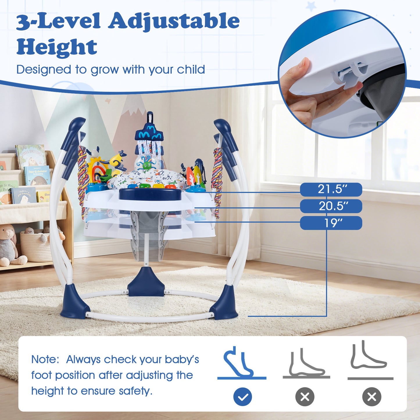 Baby Activity Center Baby Jumper and Bouncer with 6 Interactive Toys Lights and Music-Blue