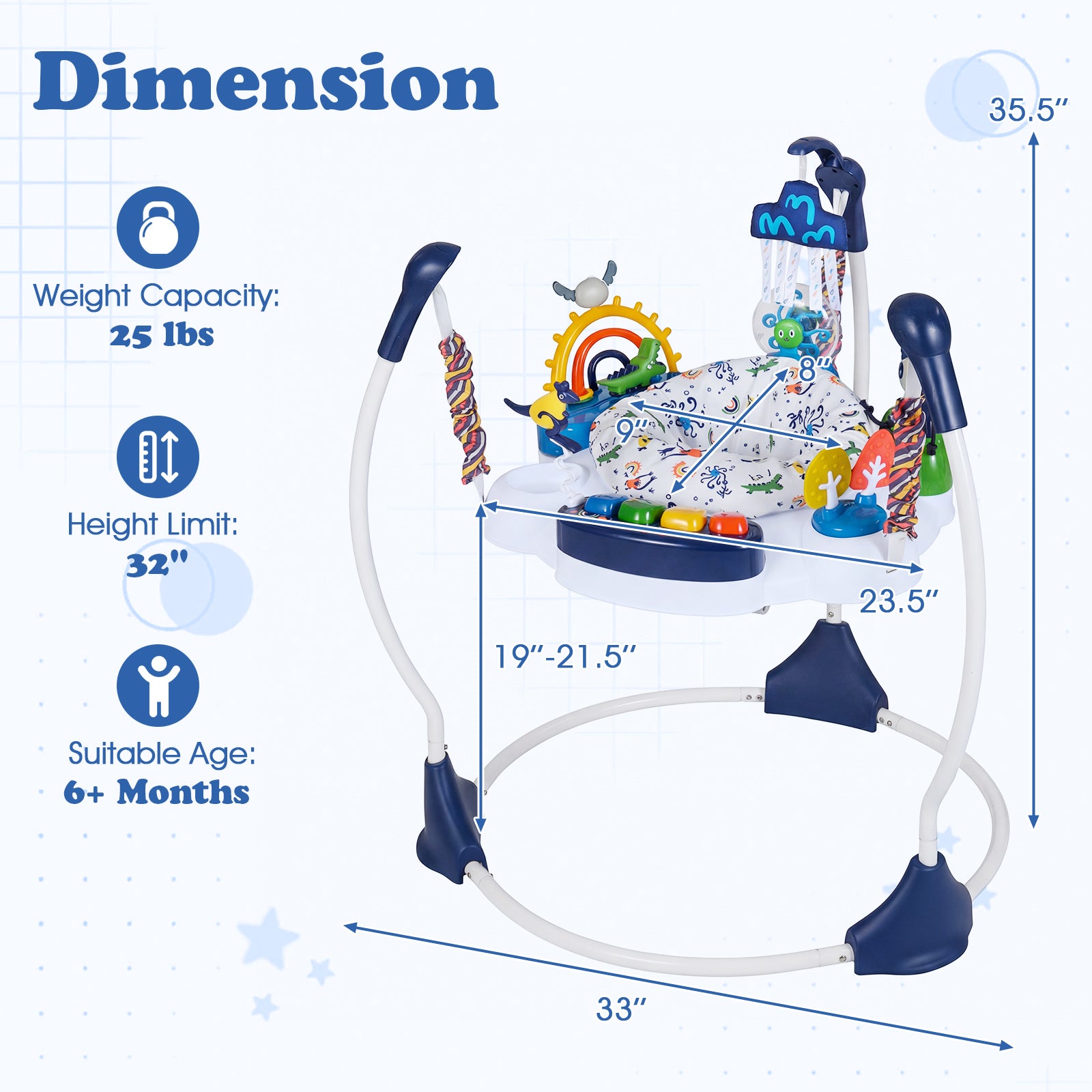Baby Activity Center Baby Jumper and Bouncer with 6 Interactive Toys Lights and Music-Blue
