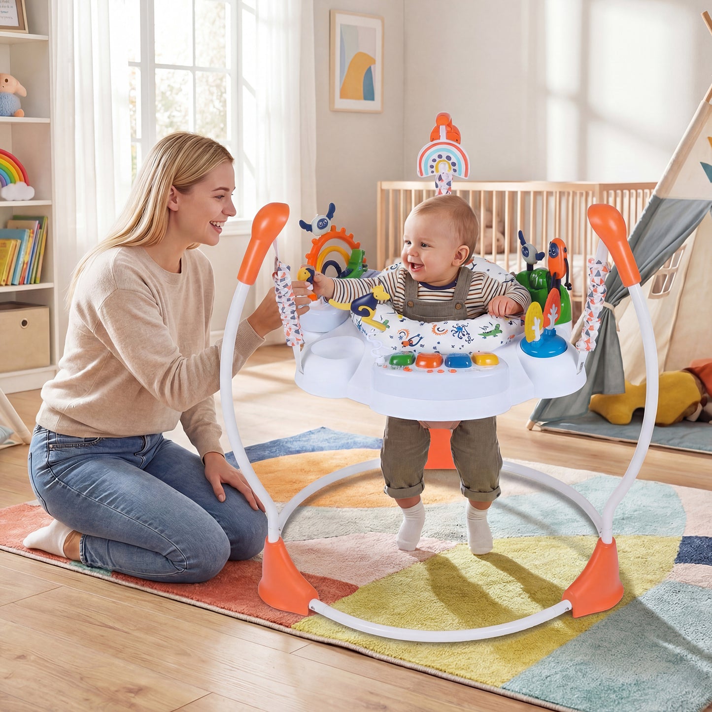 Baby Activity Center Baby Jumper and Bouncer with 6 Interactive Toys Lights and Music-Orange