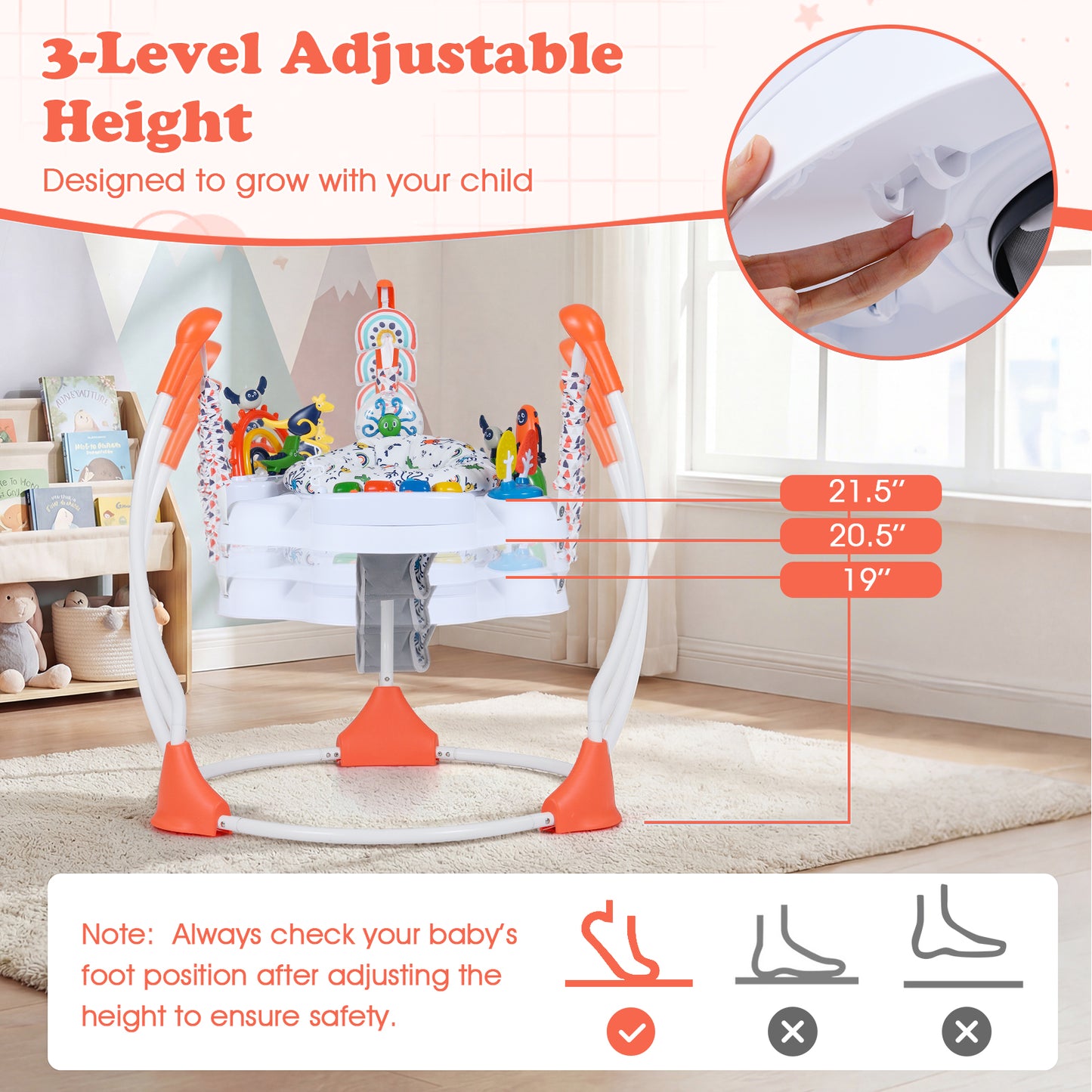 Baby Activity Center Baby Jumper and Bouncer with 6 Interactive Toys Lights and Music-Orange