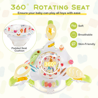 Baby Activity Center Height Adjustable Baby Bouncing Saucer with Interactive Toys-Pink - Yellow