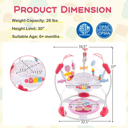 Baby Activity Center Height Adjustable Baby Bouncing Saucer with Interactive Toys-Pink - Pink