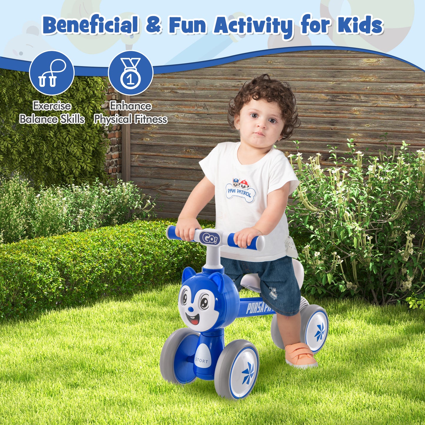 Baby Balance Bike No Pedal Lightweight Infant 4 Wheels Baby Bicycle-Blue
