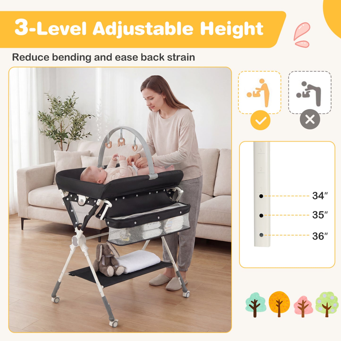 Baby Changing Table Foldable Diaper Changing Station with Storage Bag and Shelf