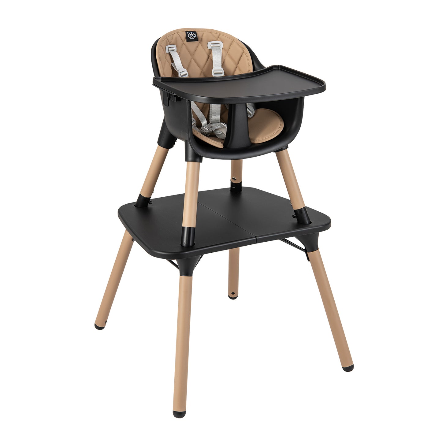 4-in-1 Baby Convertible Toddler Table Chair Set with PU Cushion-Beige - Brown