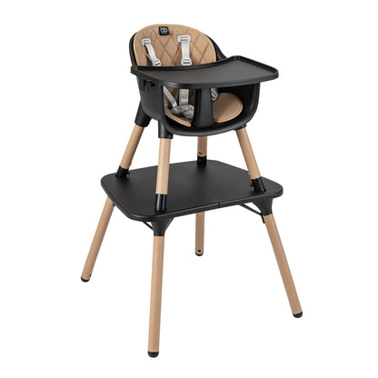 4-in-1 Baby Convertible Toddler Table Chair Set with PU Cushion-Beige - Brown