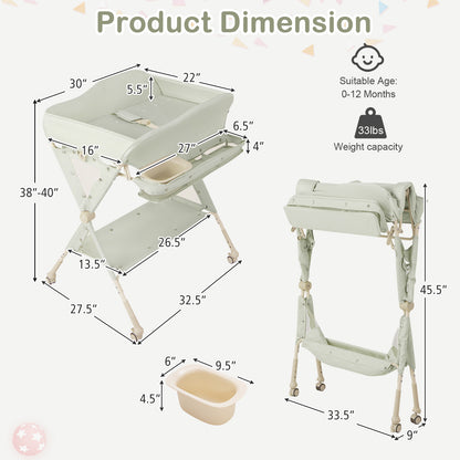 Baby Diaper Changing Table with Water Basin Wheel