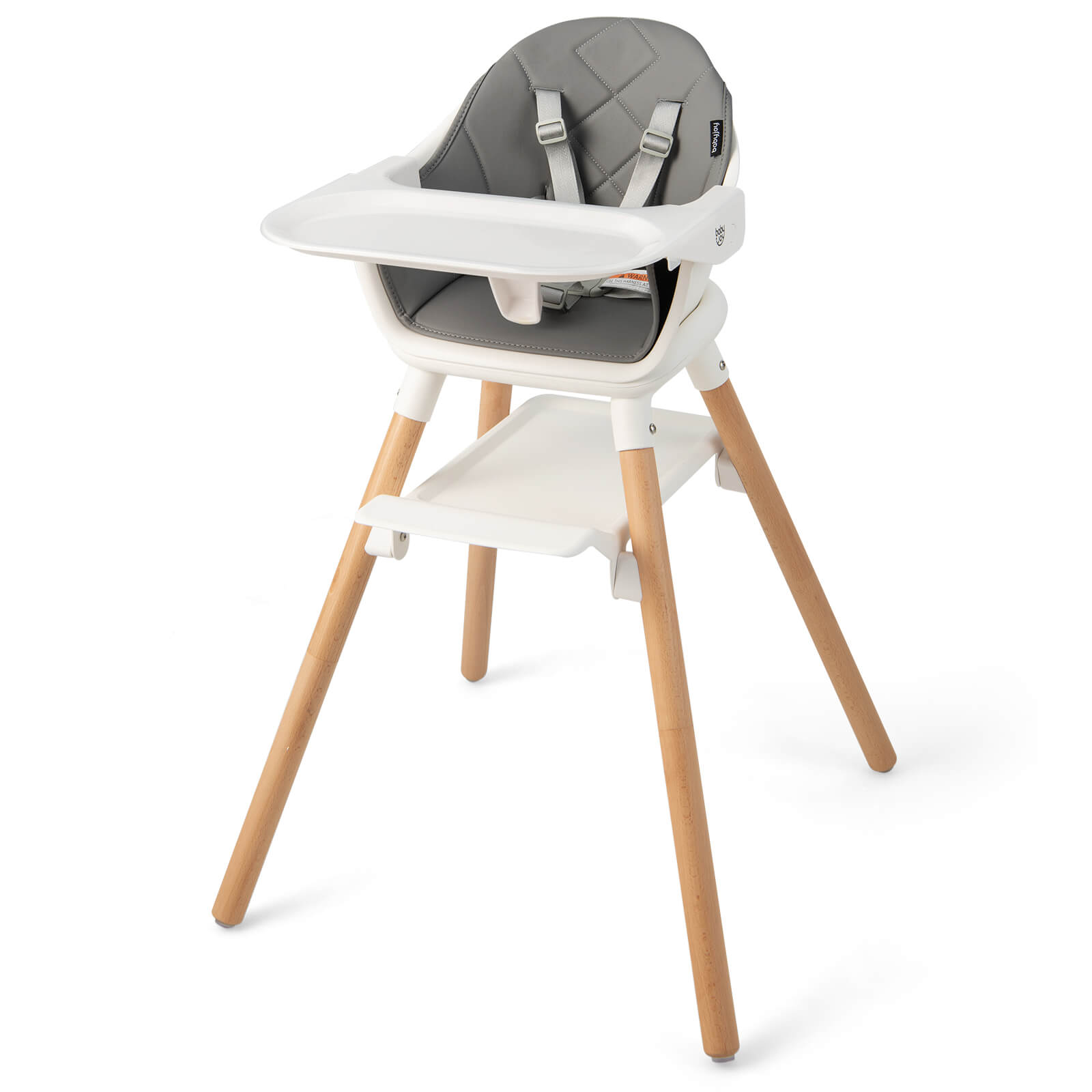 6 in 1 Convertible Highchair with Safety Harness and Removable Tray-Coffee - White