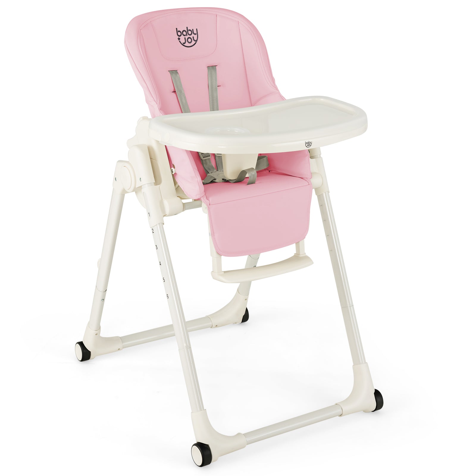 4-in-1 Baby High Chair with 6 Adjustable Heights-Beige - Pink