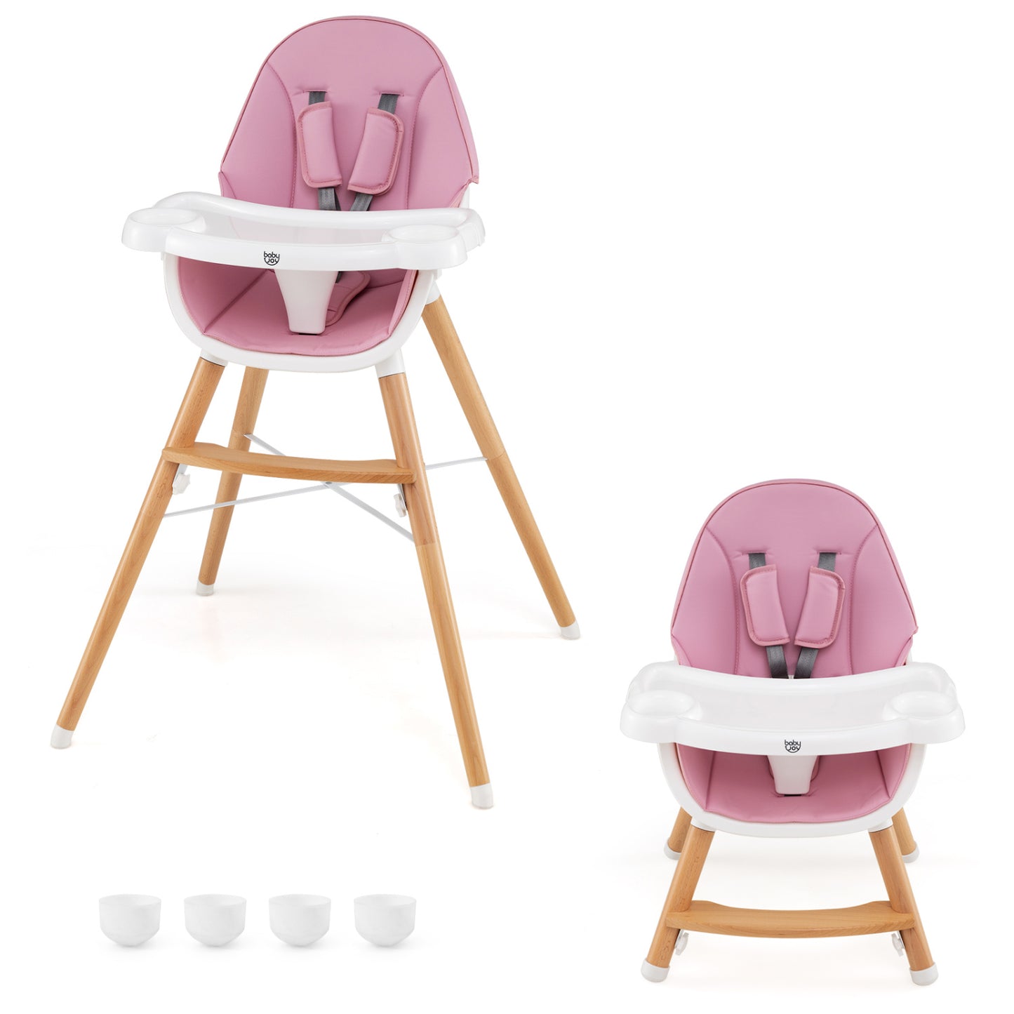 Baby High Chair with Dishwasher Safe Tray-Pink - Pink