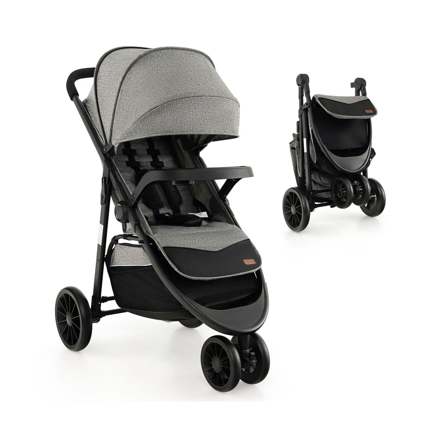 Baby Jogging Stroller with Adjustable Canopy for Newborn-Black - Gray
