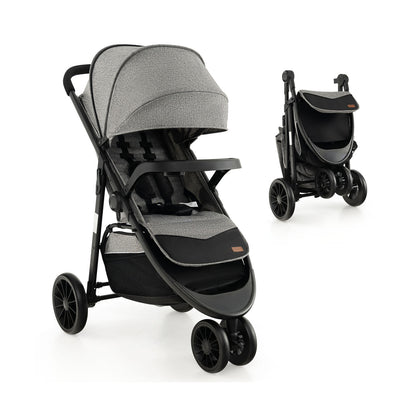 Baby Jogging Stroller with Adjustable Canopy for Newborn-Black - Gray