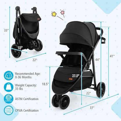Baby Jogging Stroller with Adjustable Canopy for Newborn