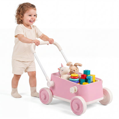 Push Walker with Storage Basket and Foldable Handle