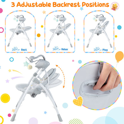 Electric Foldable Baby Rocking Chair with Adjustable Backrest-Gray