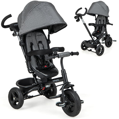 4-in-1 Baby Tricycle Toddler Trike with Reversible Seat and 5-Point Safety Harness-Pink - Gray