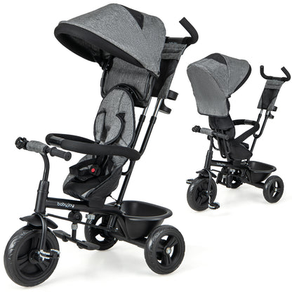 4-in-1 Baby Trike Kids Tricycle with Removable Canopy and Adjustable Push Handle-Gray - Gray