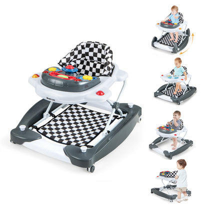 6 in 1 Foldable Baby Walker with Adjustable Height-Gray - Gray