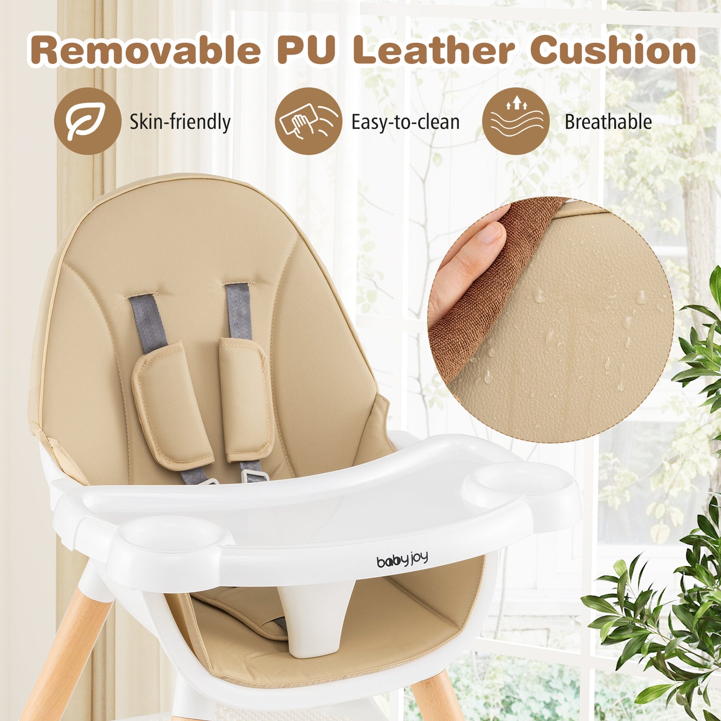5-in-1 Baby Wooden Convertible High Chair-Khaki