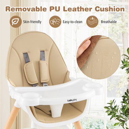 5-in-1 Baby Wooden Convertible High Chair-Khaki