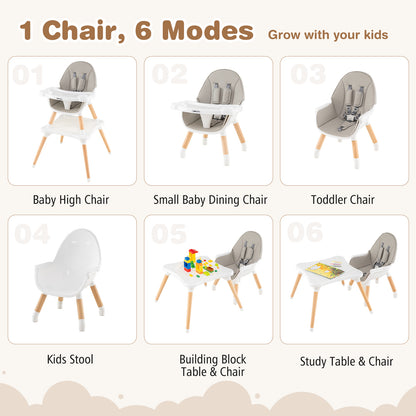 5-in-1 Baby Wooden Convertible High Chair -Gray