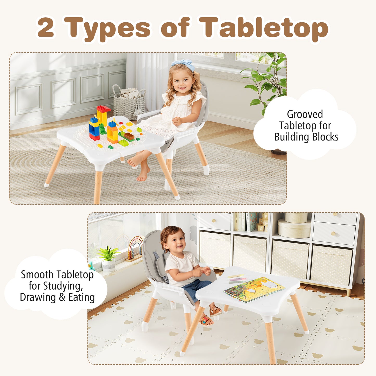 5-in-1 Baby Wooden Convertible High Chair -Gray