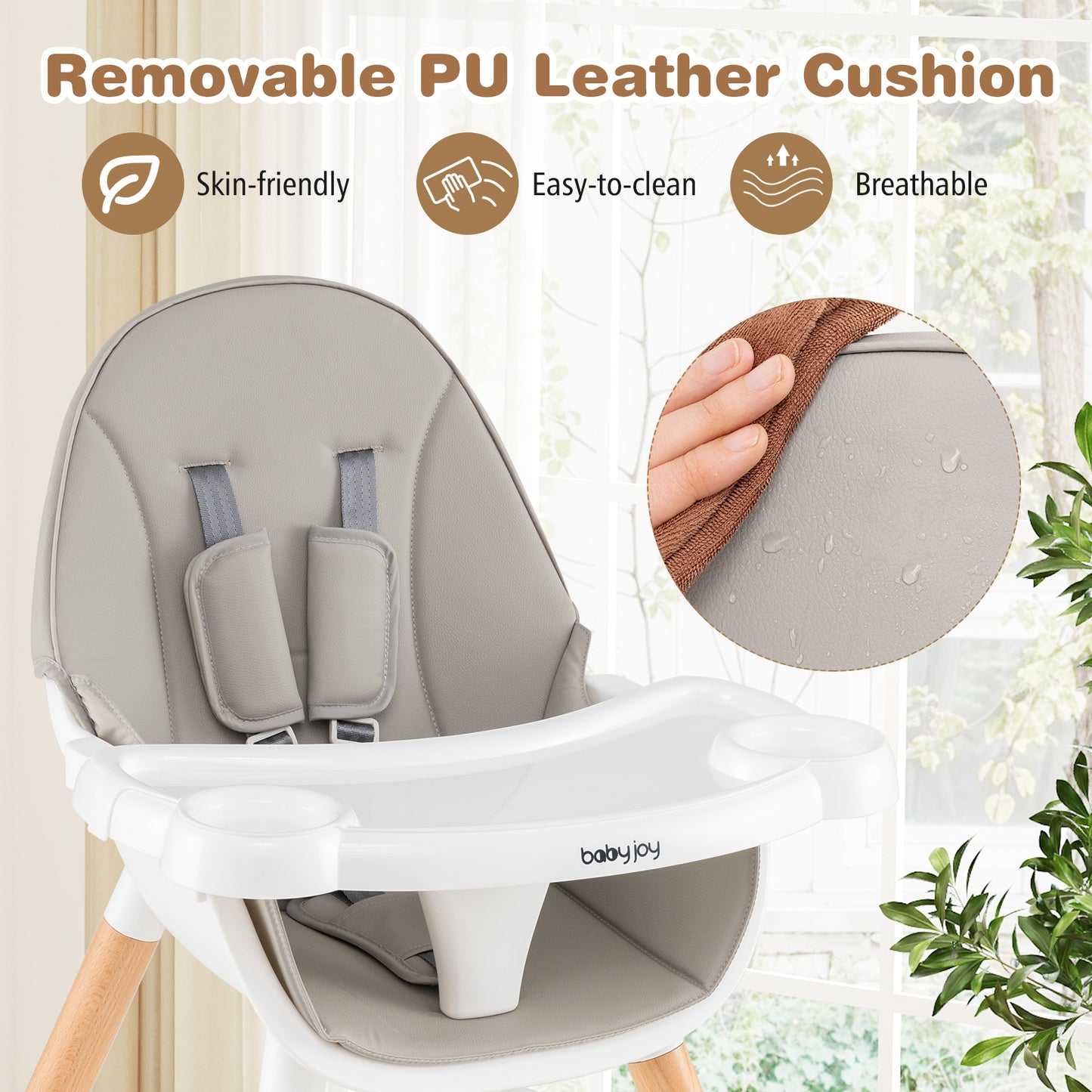 5-in-1 Baby Wooden Convertible High Chair -Gray