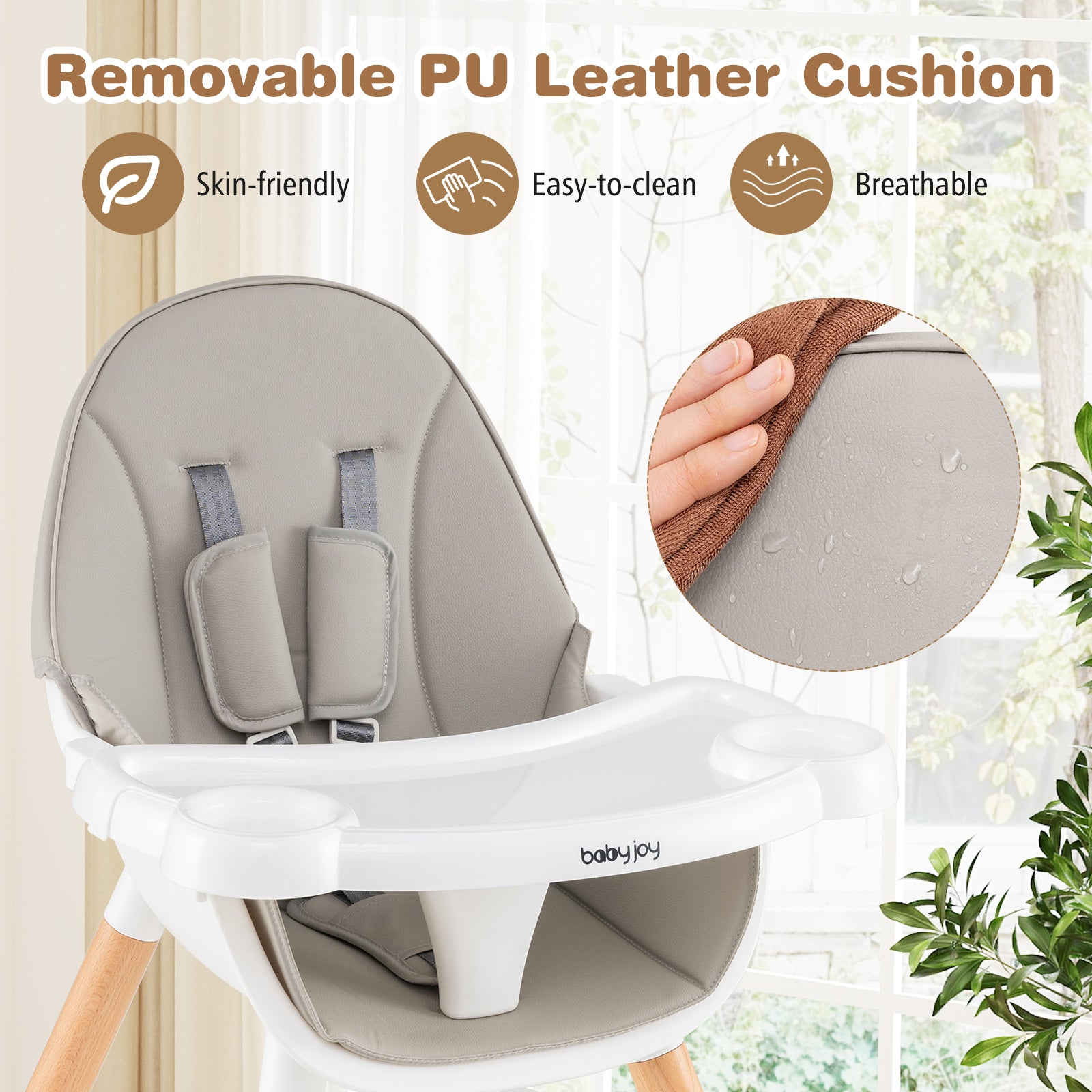 5-in-1 Baby Wooden Convertible High Chair -Gray