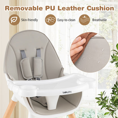 5-in-1 Baby Wooden Convertible High Chair -Gray