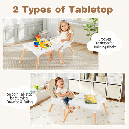 5-in-1 Baby Wooden Convertible High Chair-Khaki