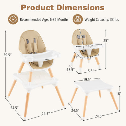 5-in-1 Baby Wooden Convertible High Chair-Khaki