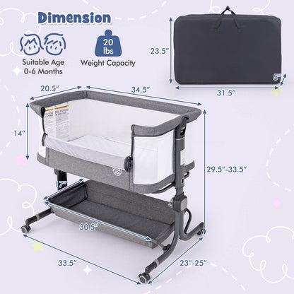 Bedside Sleeper Bassinet with 6-Level Adjustable Height