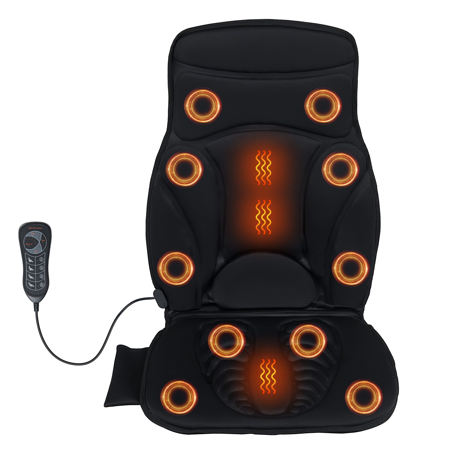 Back Massager Seat Cushion with Heat and 10 Vibration Motors for Pain Relief-Black