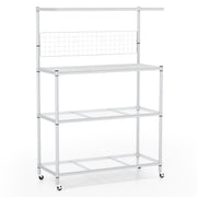 4-Tier Bakers Rack on Wheels with Adjustable Shelves-Silver