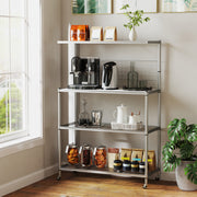 4-Tier Bakers Rack on Wheels with Adjustable Shelves-Silver