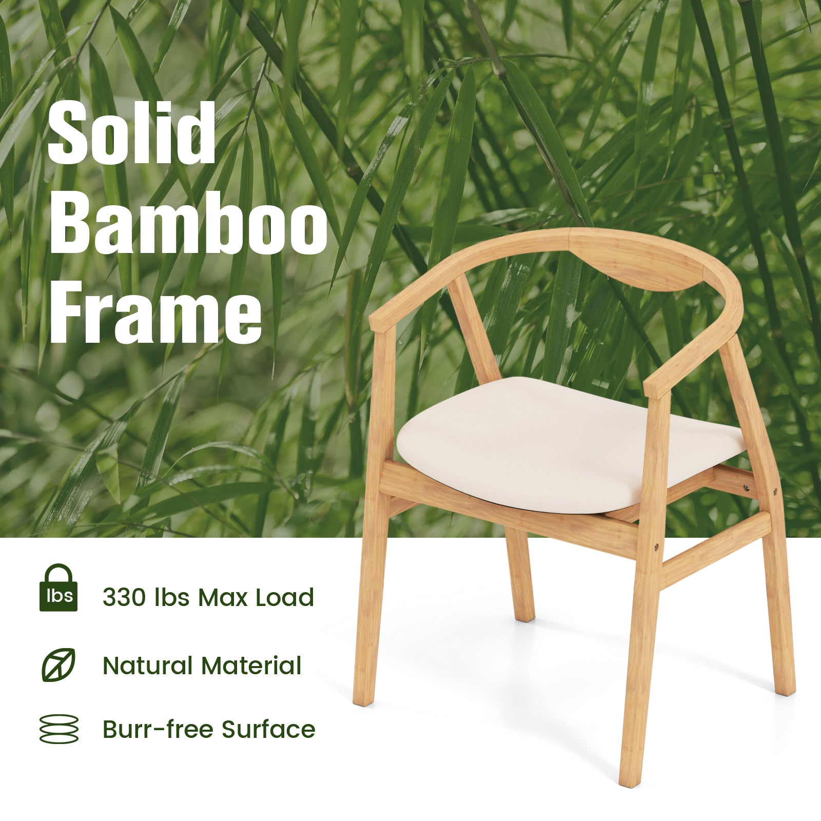 Bamboo Accent Chair with Armrest and Curved Backrest-Natural