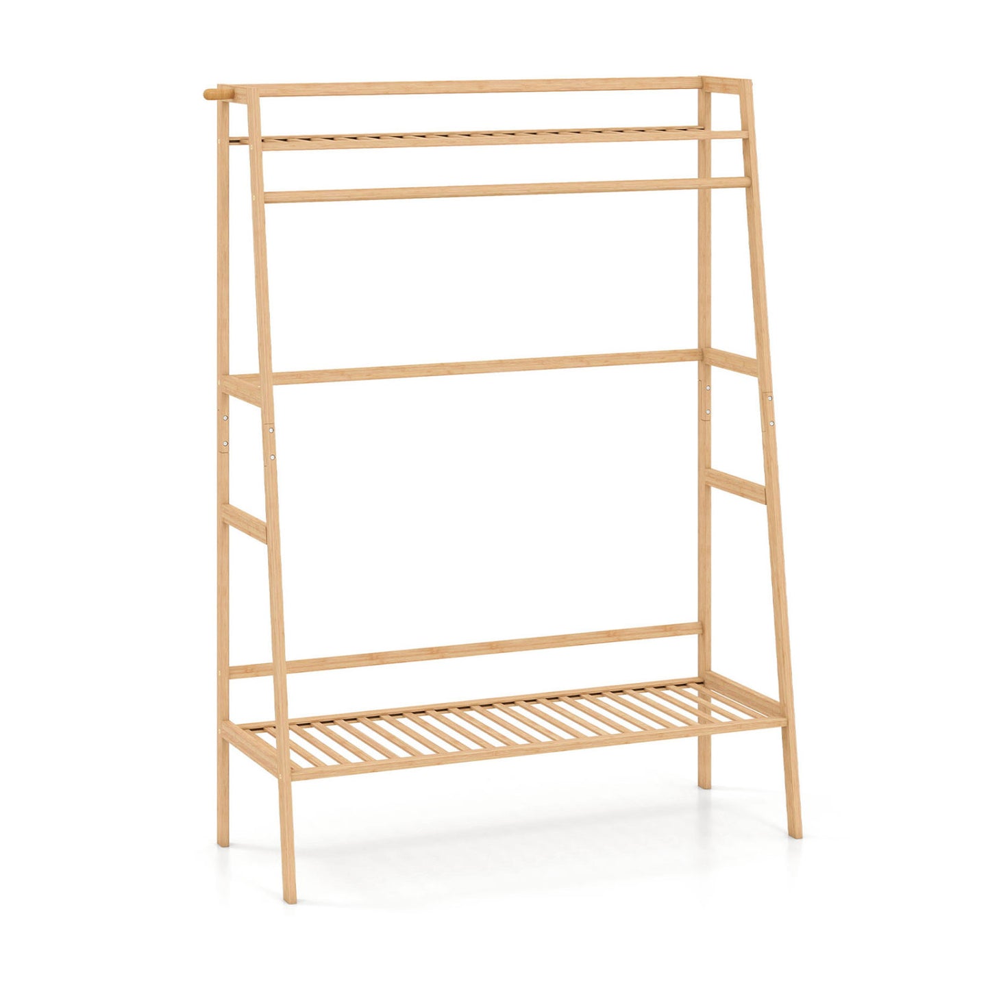 Bamboo Garment Rack with Shelves and Hanging Rod