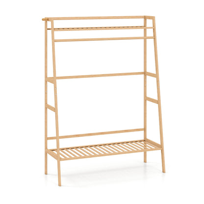Bamboo Garment Rack with Shelves and Hanging Rod