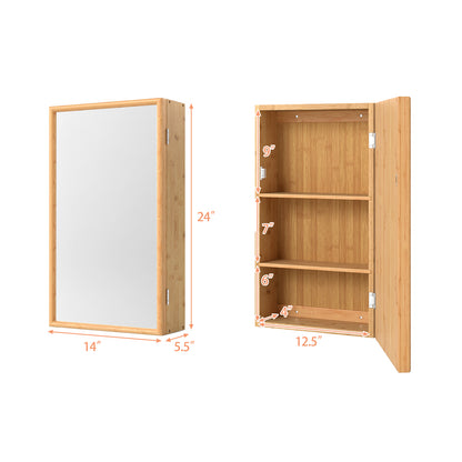 Bamboo Small Medicine Cabinet with Mirror Door and Removable Shelves-Natural