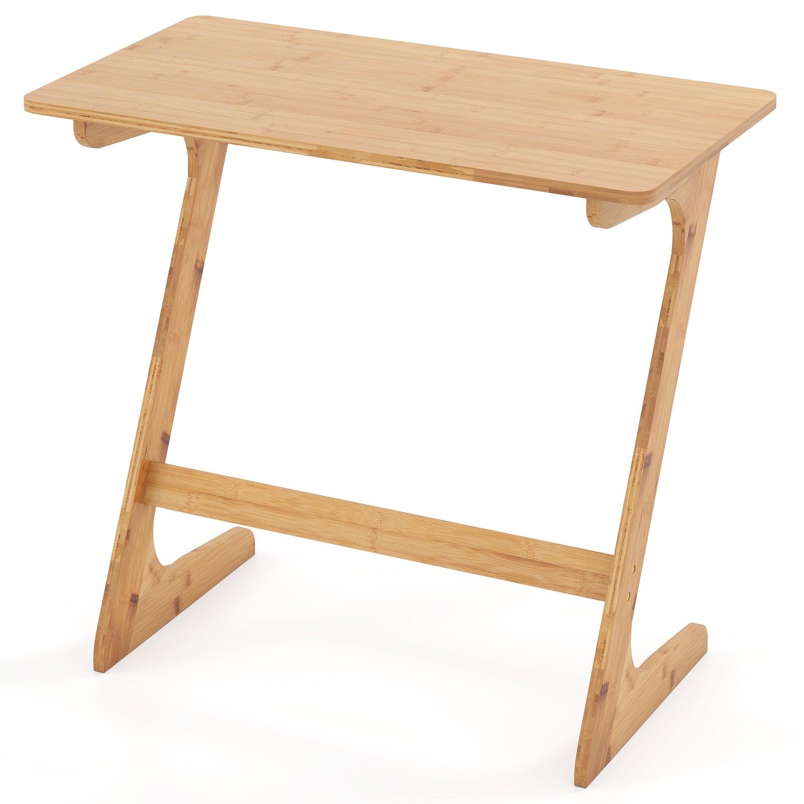 Bamboo Z-Shaped Spacious Sofa Side Table with Space-Saving Tabletop-Brown - Natural