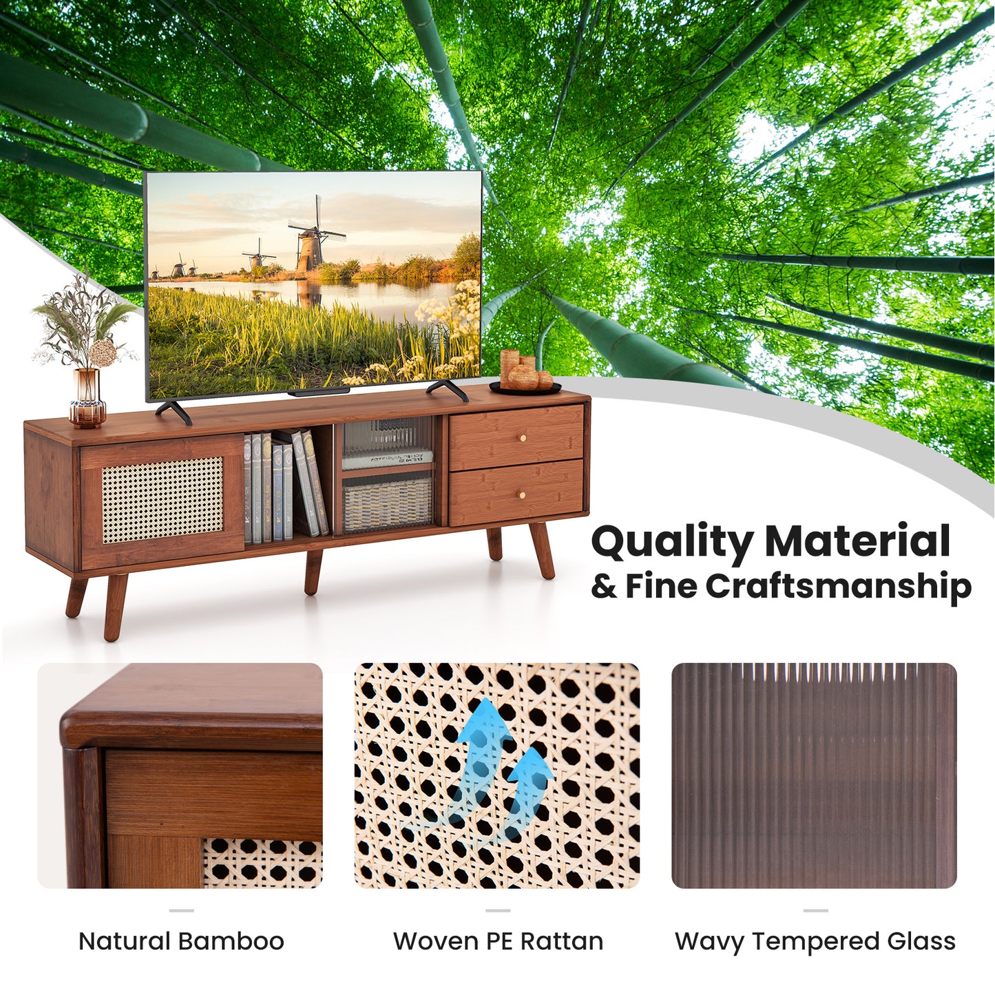 Bamboo TV Stand for TV up to 65 Inch