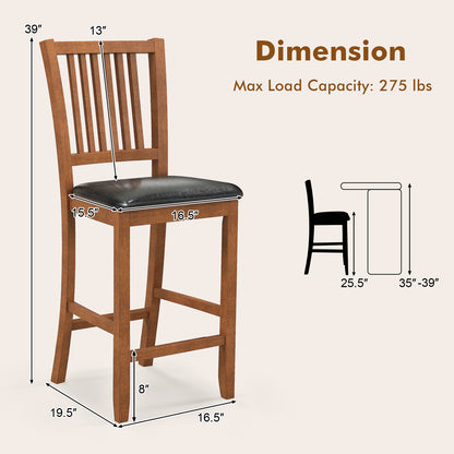 2-Piece Bar Chair Set Counter Height Bar Stool with Backrest-Walnut