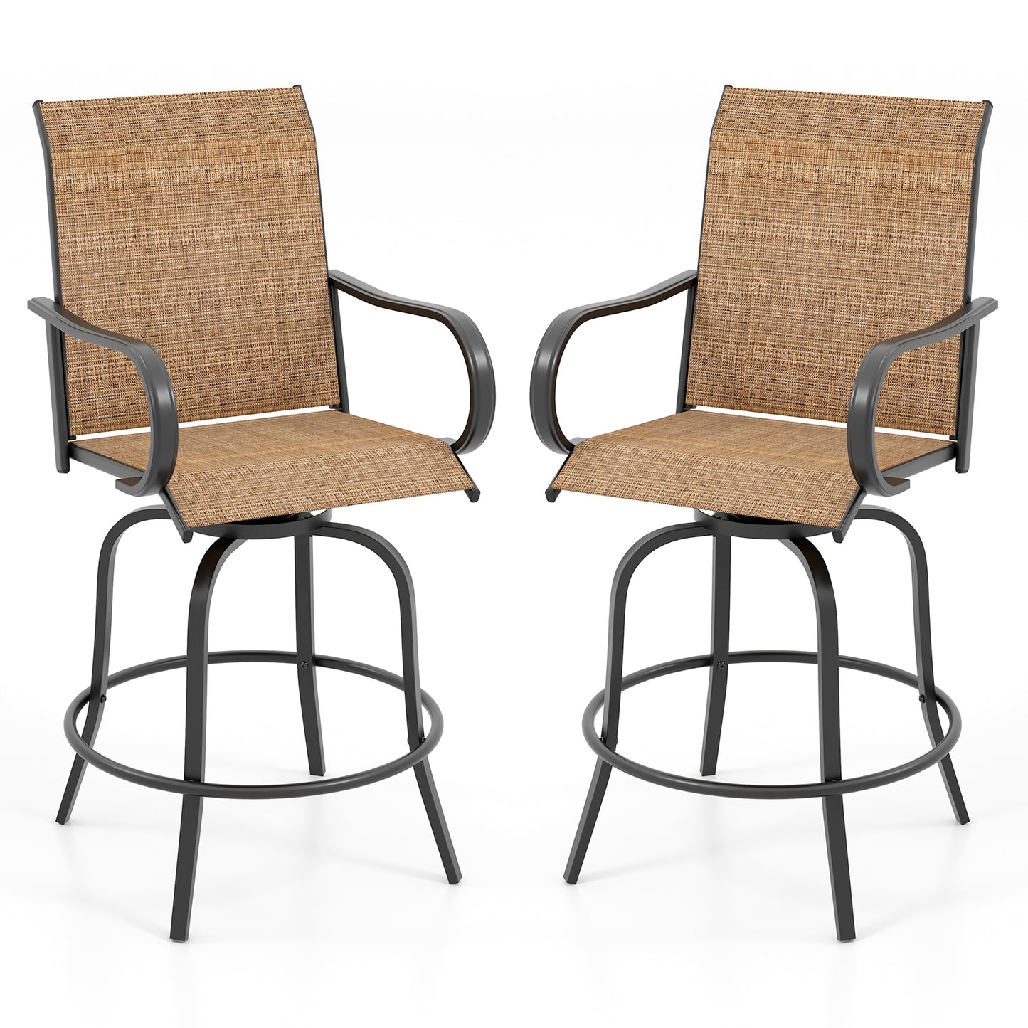 2 Pieces Patio 360 Rotation Swivel Bar Stool Set-Brown