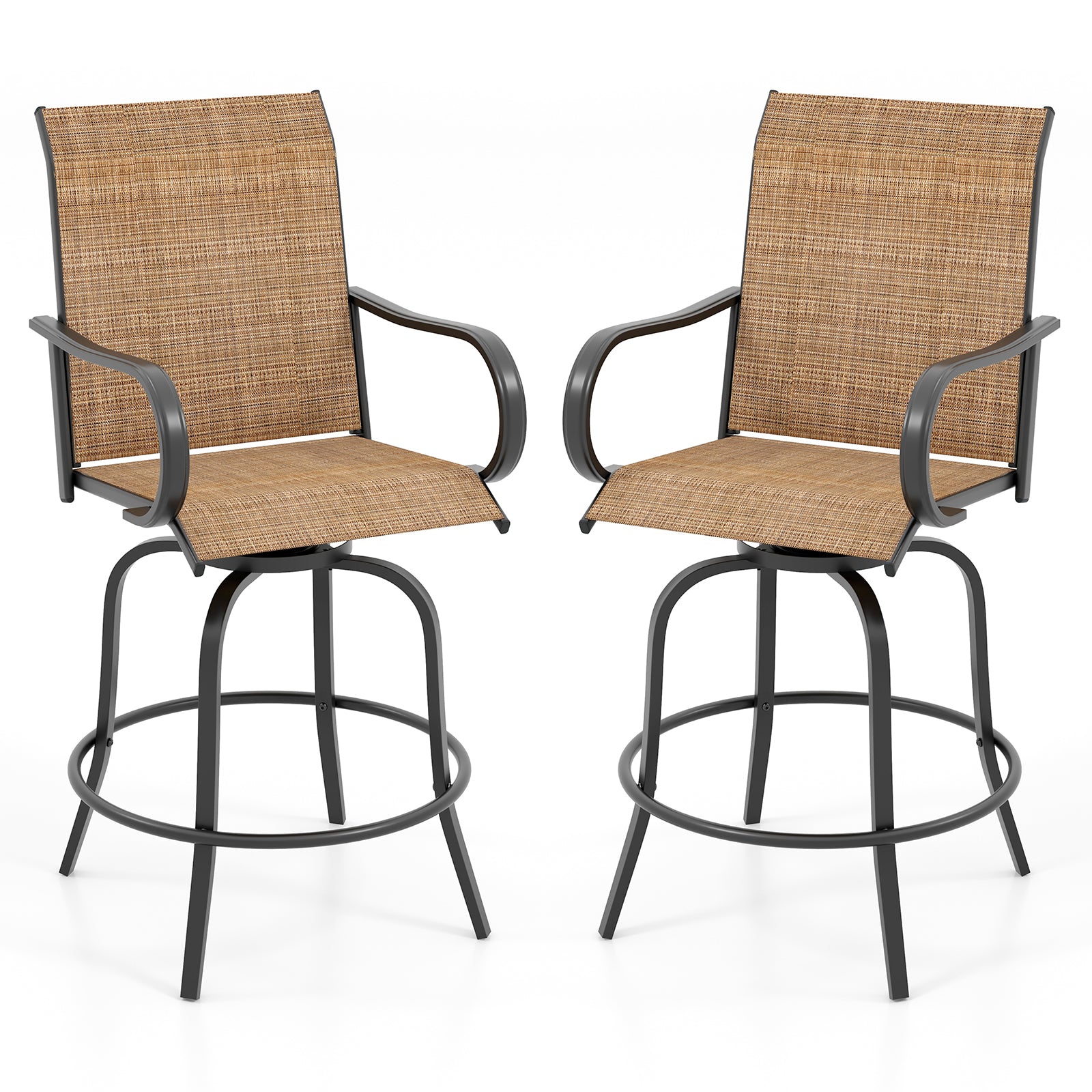 2 Pieces Patio 360 Rotation Swivel Bar Stool Set-Brown