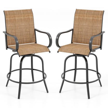 2 Pieces Patio 360 Rotation Swivel Bar Stool Set-Brown