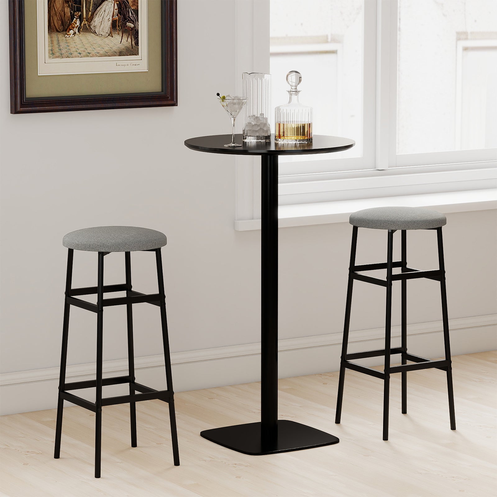 Bar Stools Set of 2 with Sturdy Metal Frame and Footrest-Gray