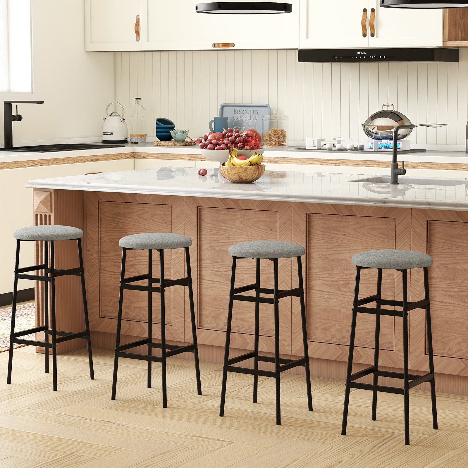 Bar Stools Set of 2 with Sturdy Metal Frame and Footrest-Gray