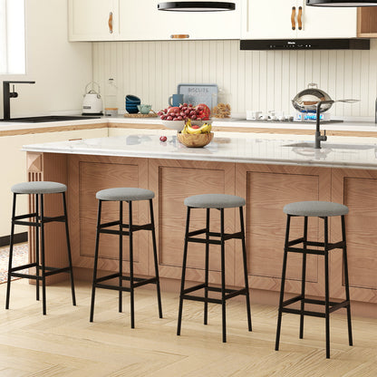 Bar Stools Set of 2 with Sturdy Metal Frame and Footrest-Gray
